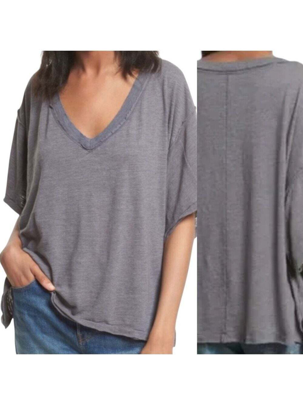 Anthropologie We The Free Grey Boyfriend Oversized T Shirt Womens Small Casual